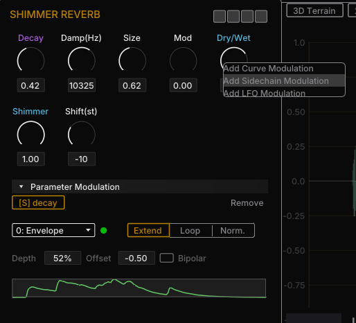 Modulation right-click menu on a knob