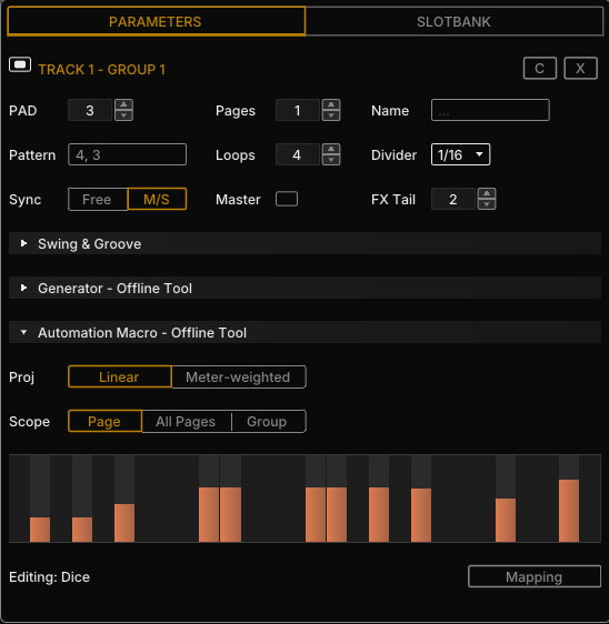 Parameter Panel exposing a Player Track