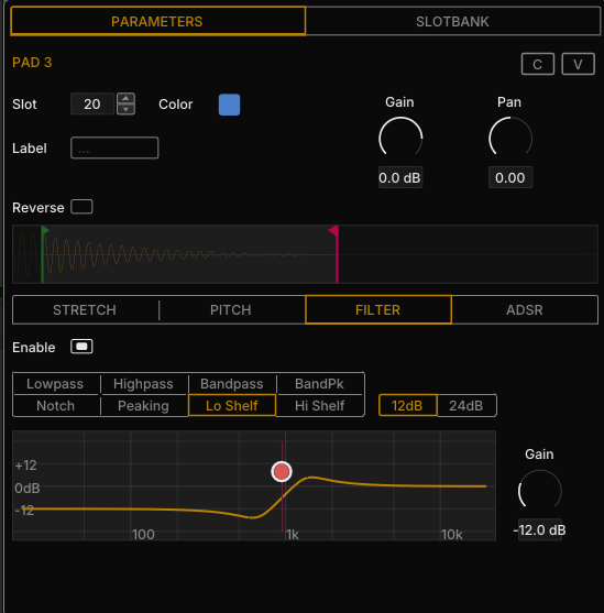 Pad parameters in the Parameter Panel